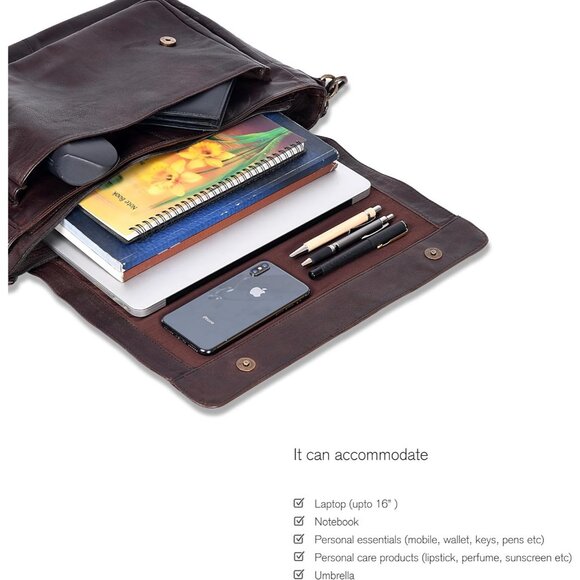 ⚡Men and Women Walnut Oak Leathers Laptop Briefcase Messenger Bag - Picture 6 of 7